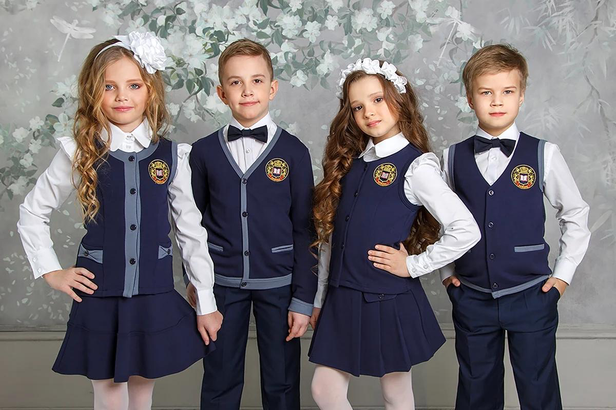 School children wearing navy tailored school uniforms